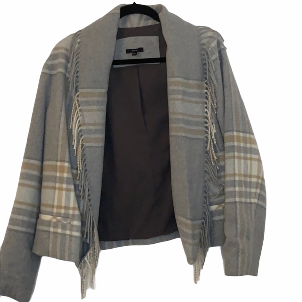 Drew Jacket  Gray Patterned and Fringe